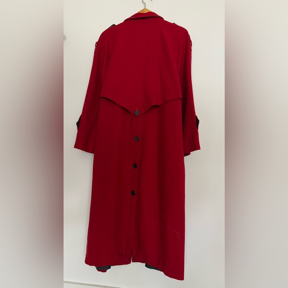 Vintage Red Wool Coat Long Maxi Trench - Picture 10 of 12